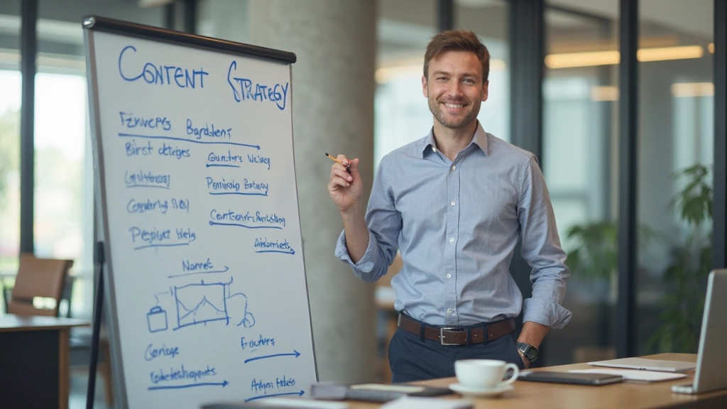 Профессиональная рабочая зона с планом контента на белой доске